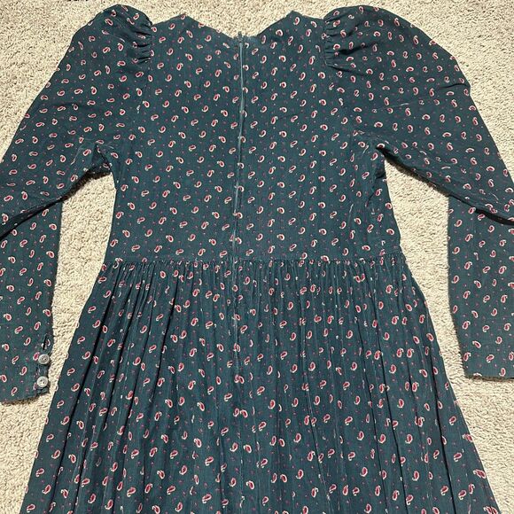 Vtg Laura Ashley Green Corduroy Paisley Cottage Prairie Long Sleeve Midi Dress - Picture 9 of 11